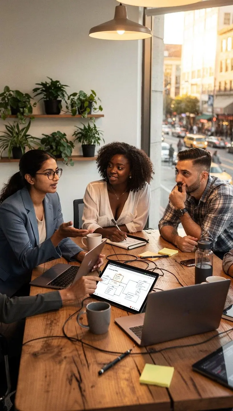 Professional setting with a person using a tablet to manage project timelines and tasks.